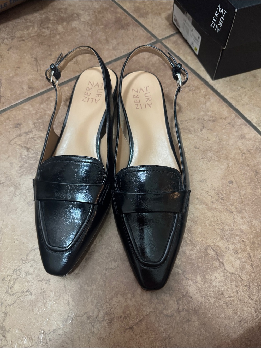 Naturalizer Black Patent Leather Pointed Slingback Loafers